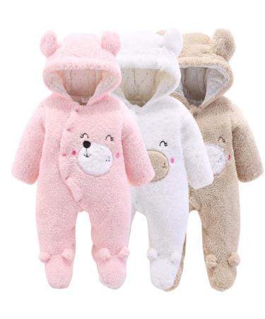 Haokaini Newborn Bear Warmer Snowsuit Cotton Fleece Hooded Romper Jumpsuit for Baby Girls Boys 9-12 Months Pink 1
