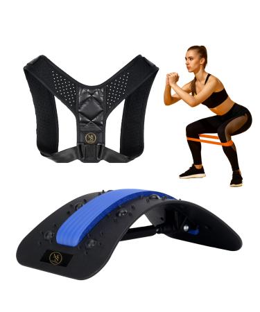 M/S Eighteen Back Cracker Device with Posture Corrector for Women & Men-Lower Back Stretcher  Back Support Belt for Women  Set for Lower Back pain relief with Adjustable Board and Resistance Band