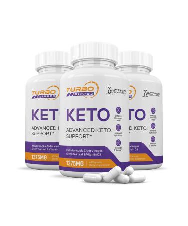 (3 Pack) Turbo Ripped Keto ACV Pills 1275MG Keto Support Blend Capsule Alternative to Keto ACV Gummies Formulated with Apple Cider Vinegar Extra Virgin Olive Oil Powder Green Tea Leaf 180 Capsules