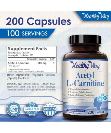 Acetyl L-Carnitine 1000mg 200 Capsules - Healthy Way | Premium Quality Supplement - Buy Online on GoSupps.com