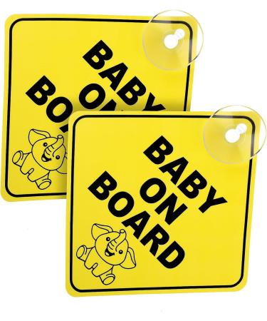 Bewudy 2 PCS Baby on Board Car Warning Sign - Elephant Design | Reusable Baby in Car Sticker with Suction Cups - Buy Online on GoSupps.com