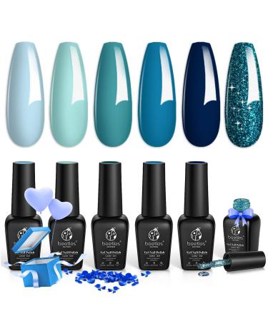 Beetles Gel Nail Polish Kit Fall Winter Colors - 6 Colors Ice Blue Holiday Gel Polish Set Dark Blue Navy Blue Sparkle Soak Off UV DIY Manicure Gift for Women Iceland Lagoon - Buy Online on GoSupps.com