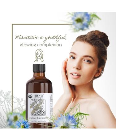 HBNO Organic Black Seed Oil 4 oz (120ml) - USDA Certified, Cold Pressed, 100% Pure Black Cumin Seed Oil for Face, Body, Hair - Organic Black Seed Oil for Shampoo & Condition - 4 Fl Oz - Buy Online on GoSupps.com