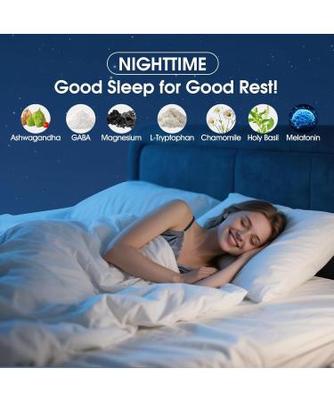 Adrenal & Stress Support with Ashwagandha, Rhodiola, Melatonin, and Herbal Blend Day & Night Support for Calm, Focus & Restful Sleep for Women & Men 60 Count (Pack of 1) - Buy Online on GoSupps.com