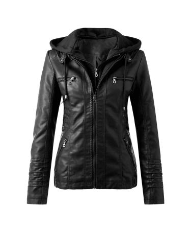 Hehiy Veste Biker Courte en faux cuir pour femme Avec Poches Frontales Et Lat rales leather jacket women real leather biker jacket black women with fur leather jacket with fur ladies long and breathing active black l