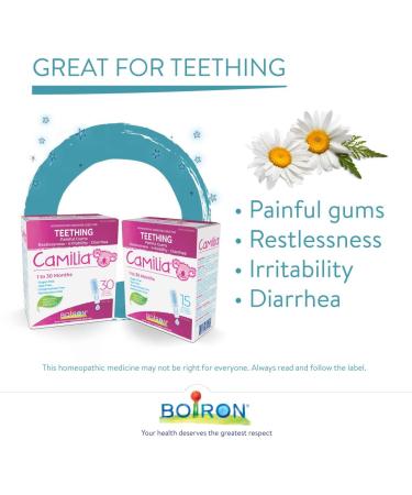 Boiron Camilia Baby Teething Relief Medicine 15 unit-doses (1 ml each). Camilia relieves pain restlessness irritability and diarrhea due to teething. Benzocaine-Free and Preservative-Free with Natural Active Ingredient No Sugar No Dye 15 Dose Teething Rel - Buy Online on GoSupps.com