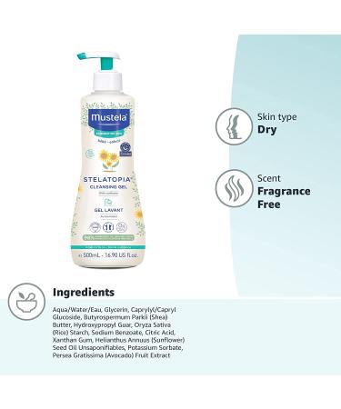 Mustela Stelatopia Cleansing Gel - Baby Face & Body Wash for Eczema-Prone Skin - Avocado & Sunflower Oil - Fragrance-Free - 16.9 fl. Oz - Buy Online on GoSupps.com