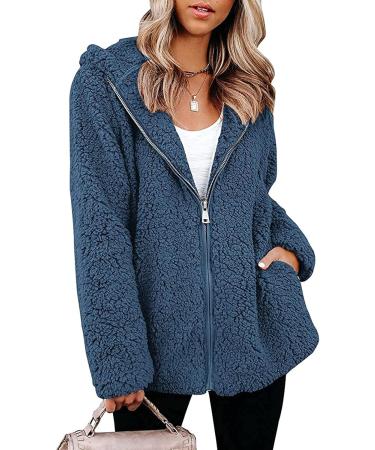 Hanxiulin Oversized Plush Hoodie Jacket - Women's Long Arm Winter Coat for Hiking & Transition - Art Fur XL Blue - Buy Online on GoSupps.com