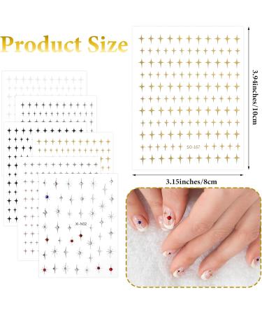 Dimeho Star Nail Art Stickers 3D Glitter Star Stickers & Decals for Nail Art Gold Silver White Black Stars Nail Design Stickers Acrylic Nail Charms DIY Nail Tips Manicure Decoration Supplies 6 Sheets - Buy Online on GoSupps.com