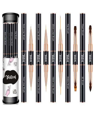 Yasterd Nail Art Brush Set Professional- 5pcs Double-Ended Nail Art Brushes for Long Lines, Thin Liner brush for Nails Detail, Nail Design Brush Ombre Brush 3D Brush Kits for Gel Polish Acrylic Nail Drawing Black