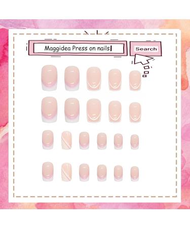 French Style False Nails Medium Length Pink and White Stick on Nails 24pcs Square Press On Nails with Glue Elegant Ballet Heart Design Sweet Fake Nails for Women Girls (Sweet French) - Buy Online on GoSupps.com
