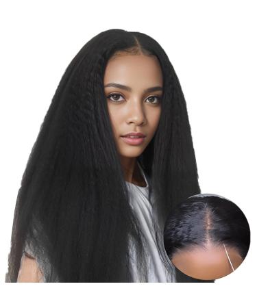 4 4 HD Lace Wear and Go Glueless Wig Pre Cut Lace Human Wig Pre Plucked Natural Hairline Kinky Straight Wig Blacheted Knots Upgraded for Black Women Friendly 180% Density 26inch Kinky Straight-1b 26Zoll (65cm)
