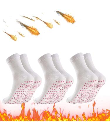 Afiz Tourmaline Slimming Health Sock Magnetic Self-Heating Socks Foot Massage Thermotherapeutic Sock (White 3PCS)