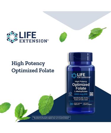 High Potency Optimized Folate 8500 mcg - L-Methylfolate Supplement for Brain & Heart Health | Gluten-Free, Non-GMO, Vegetarian | Life Extension - Buy Online on GoSupps.com