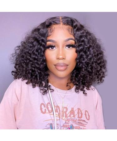 Short Curly Bob Wigs Human Hair 12 Inch 13x4 HD Transparent Lace Front Wigs For Black Women Glueless Deep Wave Bob Lace Frontal Wigs Human Hair Pre Plucked with Baby Hair Natural Black 150% Density 12 Inch Natural Black ...