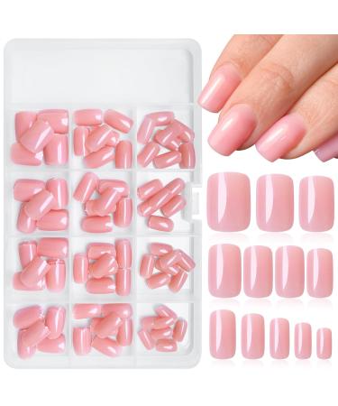 LoveOurHome 240pc Square Press On Nails - Short Fake Nails in Nude & Pink | Full Cover Acrylic Nail Tips with Adhesive Tabs for Women & Girls - Buy Online on GoSupps.com