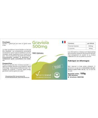 Graviola 500mg -! FOR 6 MONTHS! - - Graviola fruit powder- Box of 180 capsules! Vegan | Vitamintrend  - Buy Online on GoSupps.com
