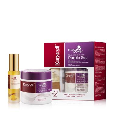 Karseell Masque Cheveux Violet et Huile Cheveux R pare Neutralise Les Reflets Jaunes pour Cheveux Blonds Platine Blancs Ou Gris 50ml + 500ml
