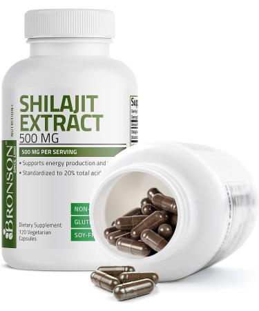 Bronson Shilajit Extract 500mg - Energy & Vitality Support - 20% Total Acids - Non-GMO - 120 Vegetarian Capsules - Buy Online on GoSupps.com
