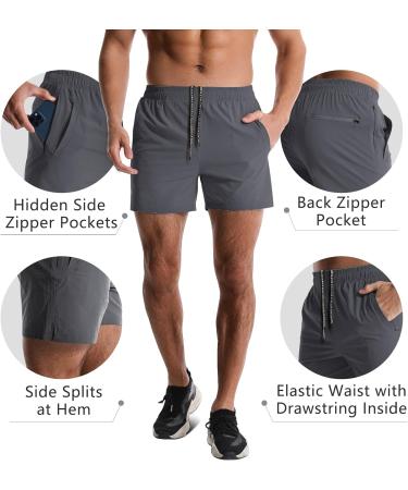 Lempue 2 Pack Men's Athletic Shorts - Quick Dry Gym Workout Shorts with Pockets - Dark Grey+Black - Size Medium - Buy Online on GoSupps.com