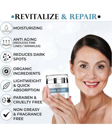 Retinol Cream for Face | Anti-Aging Moisturizer with Vitamin E B5 & Hyaluronic Acid | Collagen Face Cream for Men & Women | Day-Night Skin Care 1.7oz - Buy Online on GoSupps.com