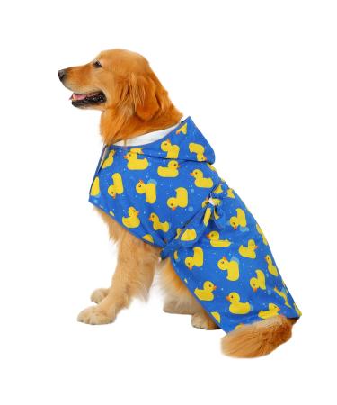 HDE Dog Bathrobe Super Absorbent Quick Drying Towel with Hood for All Dog Breeds Sizes S-XXL - Blue Rubber Ducks - XXL XX-Large Blue Rubber Ducks