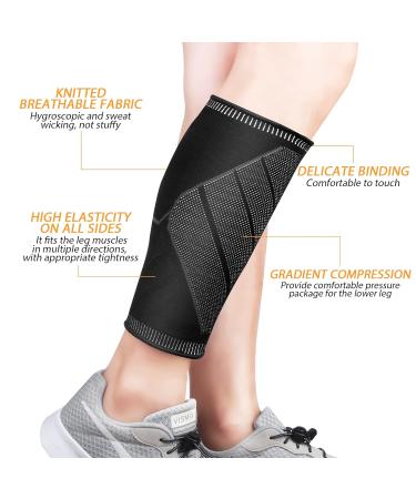 Calf Compression Sleeves for Women & Men 2 Pack Elastic Calf Support Footless Socks Ventilation Calf Brace for Pain Relief Sports Recovery Cycling Travelling Gym Calf Guards (Black S) S Black - Buy Online on GoSupps.com