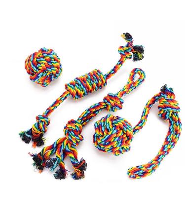 VIEWLON Dog Rope Toys Dog Toy Set Rope Ball Cotton Knot Chew Toy Dog Interactive Toy Beneficial to Dog's Mental Health Teeth Cleaning Best Gift for Small/Medium Dogs (4 Pcs) Mixed-color - Buy Online on GoSupps.com