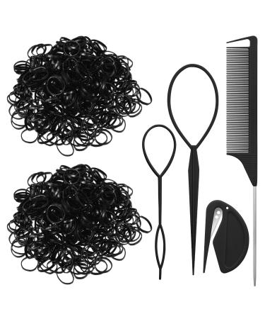 2000 pieces Hair tie Small Black Hair tie Mini Elastic Hair Band with hair tie cutter hair tail tools handle ridge for girls lady doll hair styling