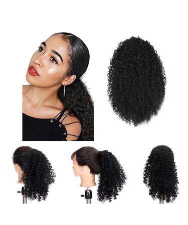 Afro Kinky Curly Drawstring Ponytail Synthetic Fake Ponytail Scrunchie Hair Bun Clip In Hairpiece Extensions Multi Layered Hair Fluffy Thick Curly Pony tail (#1B 12INCN/30CM) 12INCN/30CM #1B