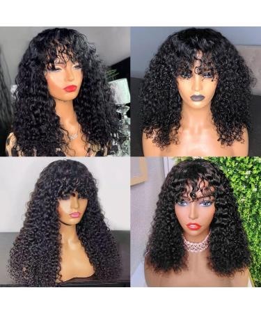 CYNOSURE 16 Inch Water Wave Wig with Bangs | 150% Density Glueless Human Hair for Black Women | Natural Black Non-Lace Front Wig | Pack of 1 - Buy Online on GoSupps.com