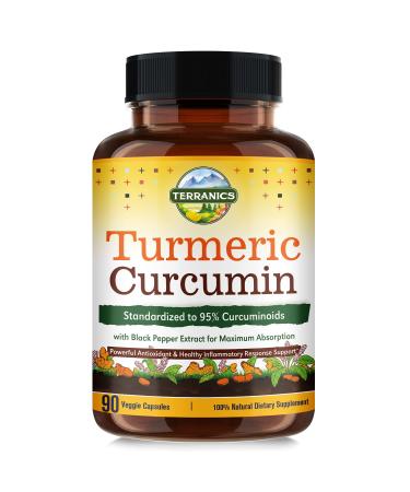 Turmeric Curcumin 1800mg  with 95% Curcuminoids  15mg Black Pepper for Maximum Absorption  Joint Mobility & Antioxidant Support  Made in USA  Non-GMO  No Gluten  90 Vegan Capsules 90 Count (Pack of 1)