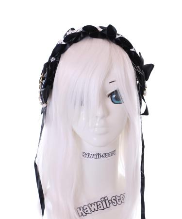 C-04-6 Black Maid Lolita Headband with Bow & Pearl Chain | Gothic Hair Accessory for International Shipping - Buy Online on GoSupps.com