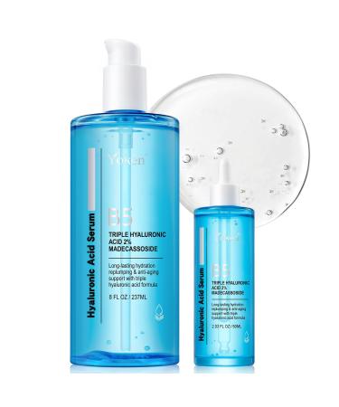 Yoken EWG Verified Hyaluronic Acid Serum for Face 8 + 2 fl oz Vitamin B5 & Triple Pure Hyaluronic Acid 2% hydrating Facial Serum for refined texture Hydrating Serum Plump Dry Skin Fragrance-Free