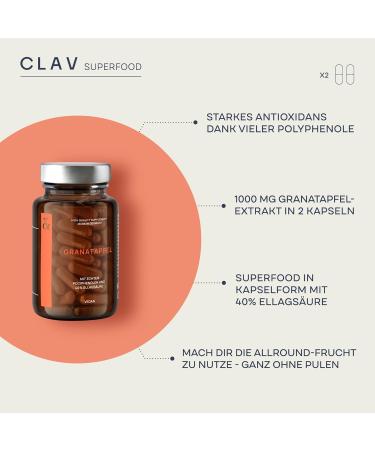 Clav Pomegranate Capsules - 1000mg High Dose Natural Polyphenol Extract 40% Ellagic Acid Vegan Supplement - Shop Internationally - Buy Online on GoSupps.com