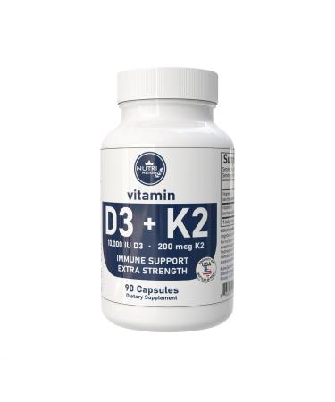 Nutri Reign Vitamin D3 + K2 10 000 IU D3 200 mcg K2 90 Capsules