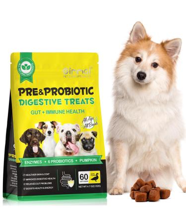 Probiotics Chews for Dogs 60 Counts Pre & Digestive and Immunity Treats for Dog 60Pcs Support Gut Health Seasonal Allergies Itchy Skin for All Type Dogs (Duck Flavor)