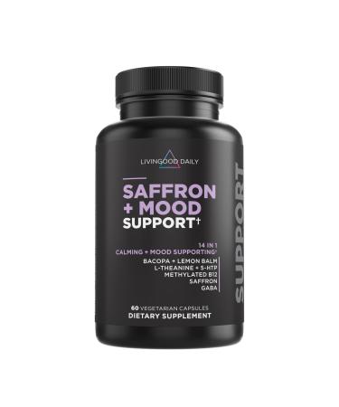 Livingood Daily Mood Support Supplement for Women & Men 14-in-1 Formula with L Theanine Lemon Balm GABA Saffron 5-HTP & B12 Supports Focus & Emotional Wellness Gluten Free Vegan 60 Capsules