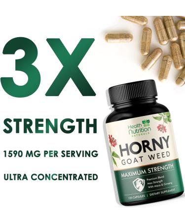 Horny Goat Capsules for Men & Women - 1590mg Extra Strength with Maca, Tongkat Ali, and Ginseng - Epimedium Supplement - 120 Capsules - Buy Online on GoSupps.com