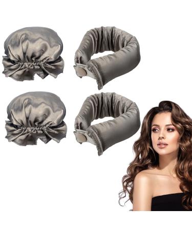 Curling without heat Heatless Curls Band curlers overnight with hair caps satin Heatless Hair Curler Set of 4 Hair Roller (silver gray)