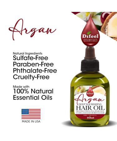Difeel Essentials Deep Nourishing Argan Hair Oil 2.5 oz - Anti Frizz Treatment Made with 100% Natural Essential Oils - Buy Online on GoSupps.com
