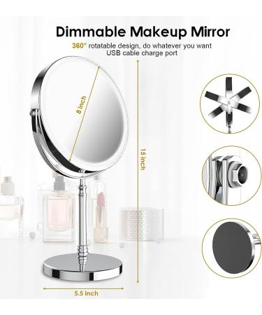 Rechargeable Lighted Makeup Mirror with 8x Magnification - 360 Rotation, Touch Screen, 3 Colors, Adjustable Brightness - Double Sided Vanity Mirror for Cosmetic Applications - Buy Online on GoSupps.com
