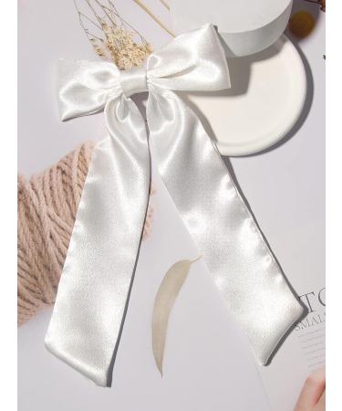 Furling Pompoms Bow Hair Clips - White Satin Ribbon Bows for Women & Girls | Hair Accessories for Party, Wedding, Prom | 2pcs Set - Buy Online on GoSupps.com