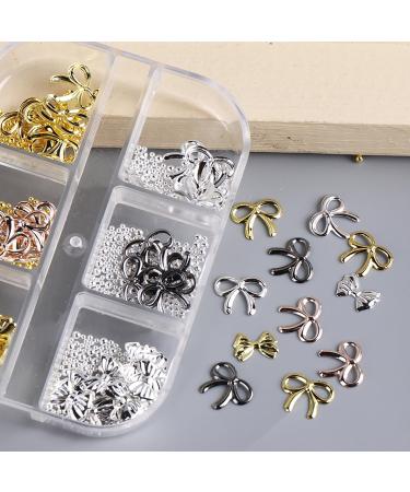 3D Bow Charms for Nails | Gold & Silver Nail Art Accessories | DIY Nail Decoration Supplies | Cute Metal Alloy Bowknot Rhinestones - Buy Online on GoSupps.com