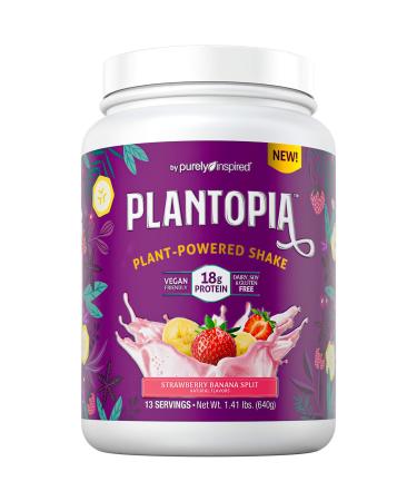 Vegan Protein Powder | Purely Inspired Plantopia | Silky-Smooth Plant Based Protein Powder for Women & Men | Gluten Free Plant Protein Powder | Dairy Free, Soy Free | Strawberry Banana Split, 13 Serv