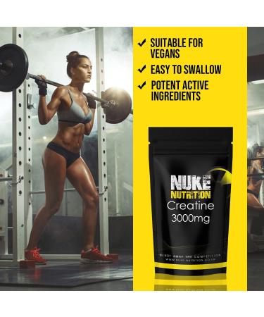Nuke Nutrition Creatine Tablets 3000mg - Pure Creatine Monohydrate - 180 Tablets - Muscle Mass & Strength Boost - Pre Workout for Men & Women - Energy & Performance - 180 Count - Buy Online on GoSupps.com