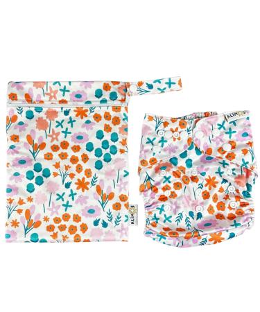Alimos Swim Nappy and Waterproof Bag Washable Reusable for Happy Baby (0-3 Years) UK Brand (Flowers)