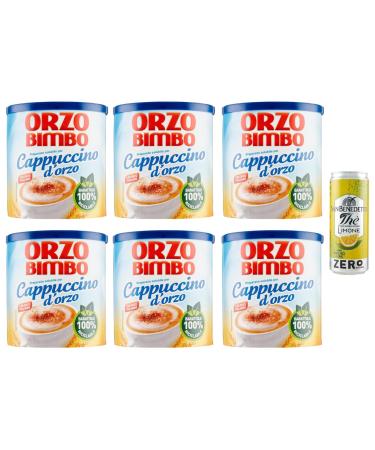 Orzo Bimbo Cappuccino D'orzo Solubile Lot de 6 cappuccino solubles l'orge - Alternative sans caf ine de 150 g + 1 bo te de th glac San Benedetto au citron sans sucre - 330 ml