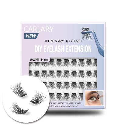 CarLary Lash Clusters DIY Eyelash Extension 40 Mini Glue Bonded Clusters Individual Lashes Wispy Fluffy Reusable Artificial Natural Look for Cluster Lashes C Curl Lashes Pack (Volume-14mm) Volume 14mm