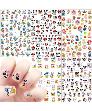 Designer Nail Art Stickers Decals Cute Cartoon 3D Self Adhesive Nail Art Supplies Cartoon Nail Stickers for Women Kids Girls DIY Nail Design Decals for Acrylic Nails Decoration 5 Sheets